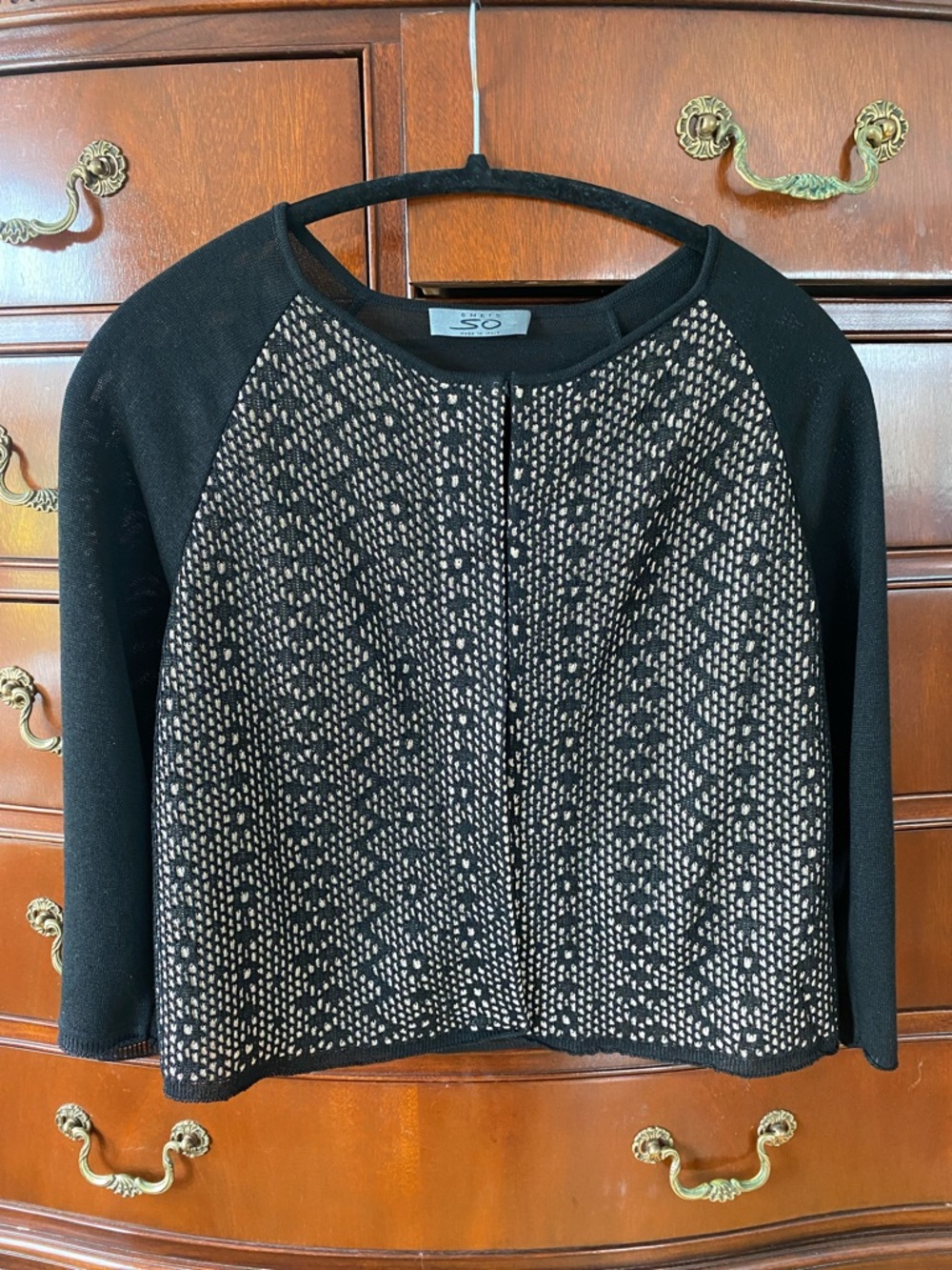 Sheis SO by Anthropologie Black and Cream Patterned Cardigan Sweater